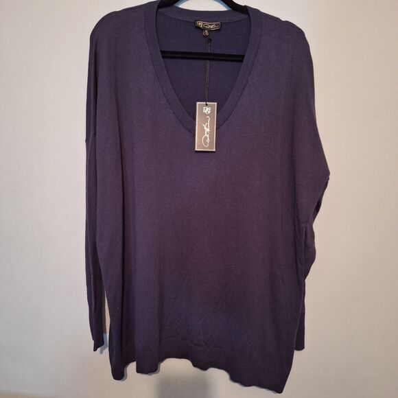 DG2 Diane Gilman Vneck Sweater‎ Womans XL Navy Blue Lightweight Classic Preppy - Picture 1 of 7